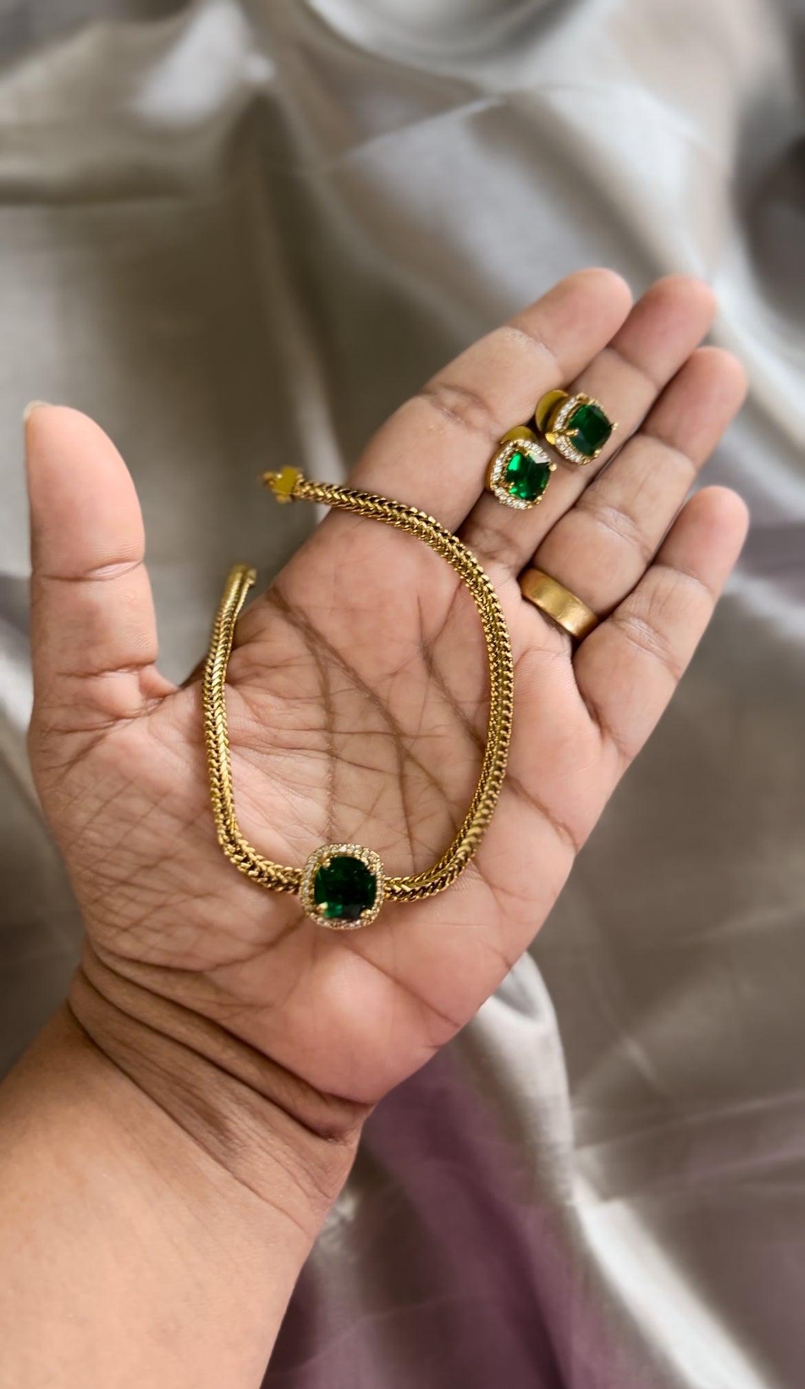 Single stone necklace with studs