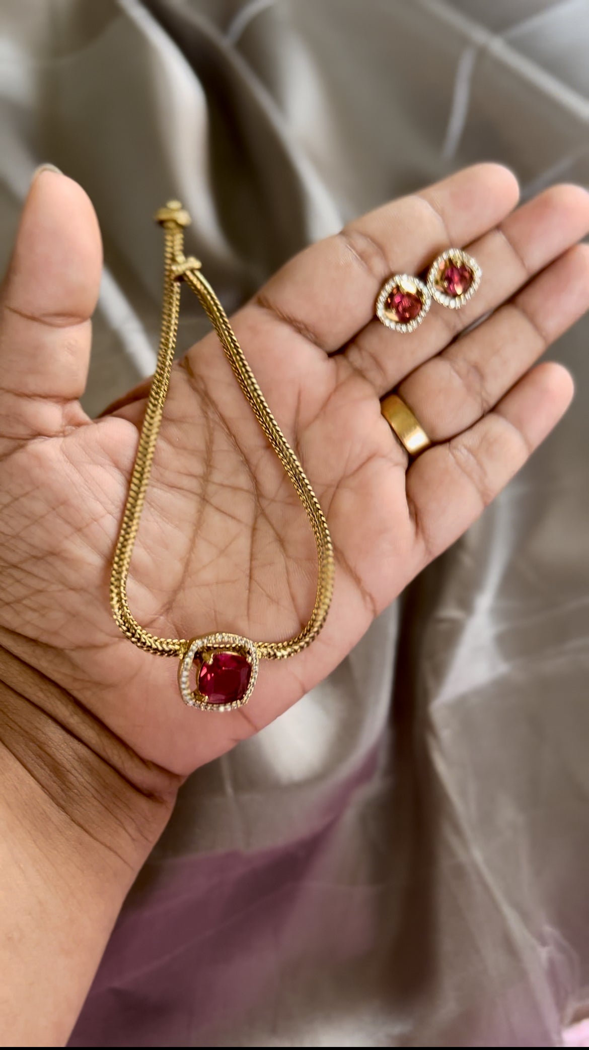 Single stone necklace with studs