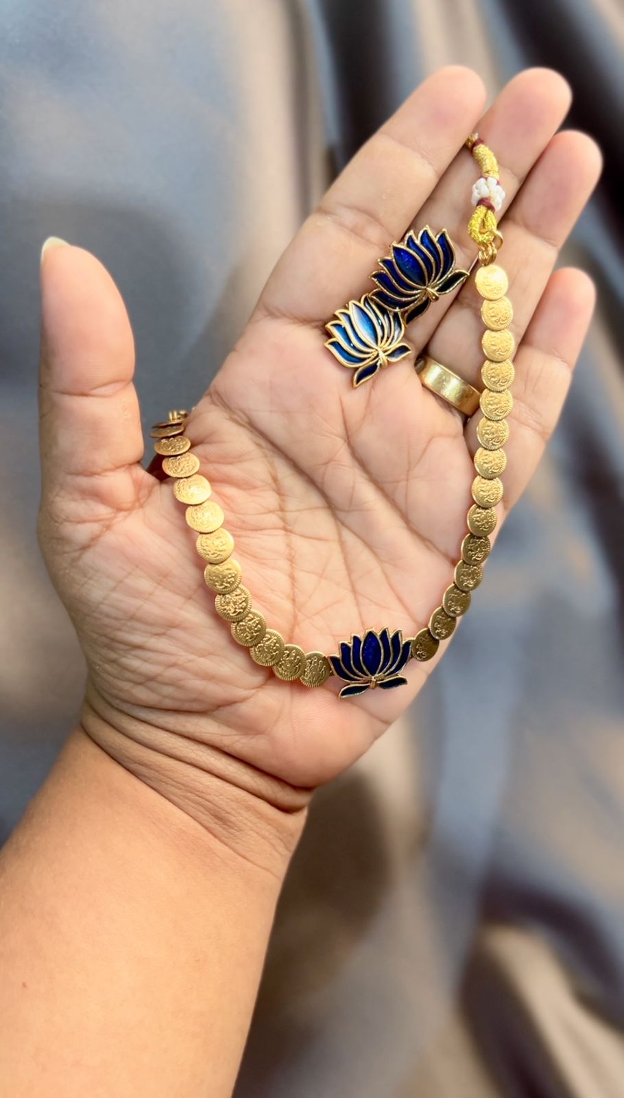 Coin necklace with Blue lotus pendant