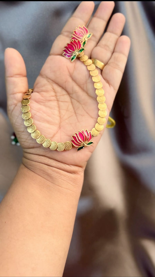 Coin necklace with Pink lotus pendant