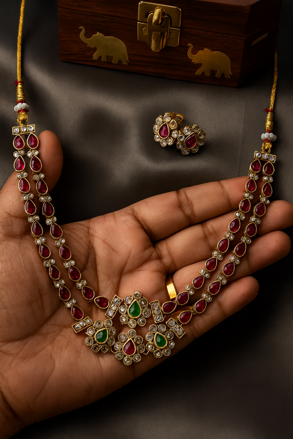 Kundan stone layer necklace with studs