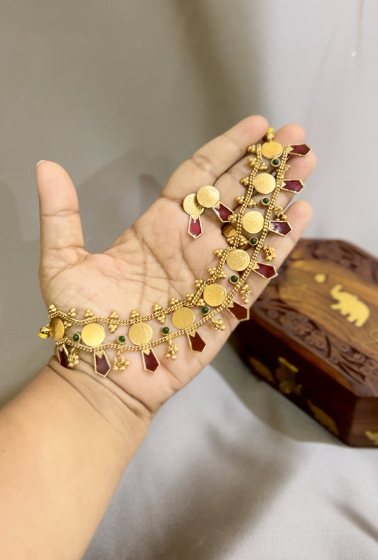 Coin necklace with red palakka